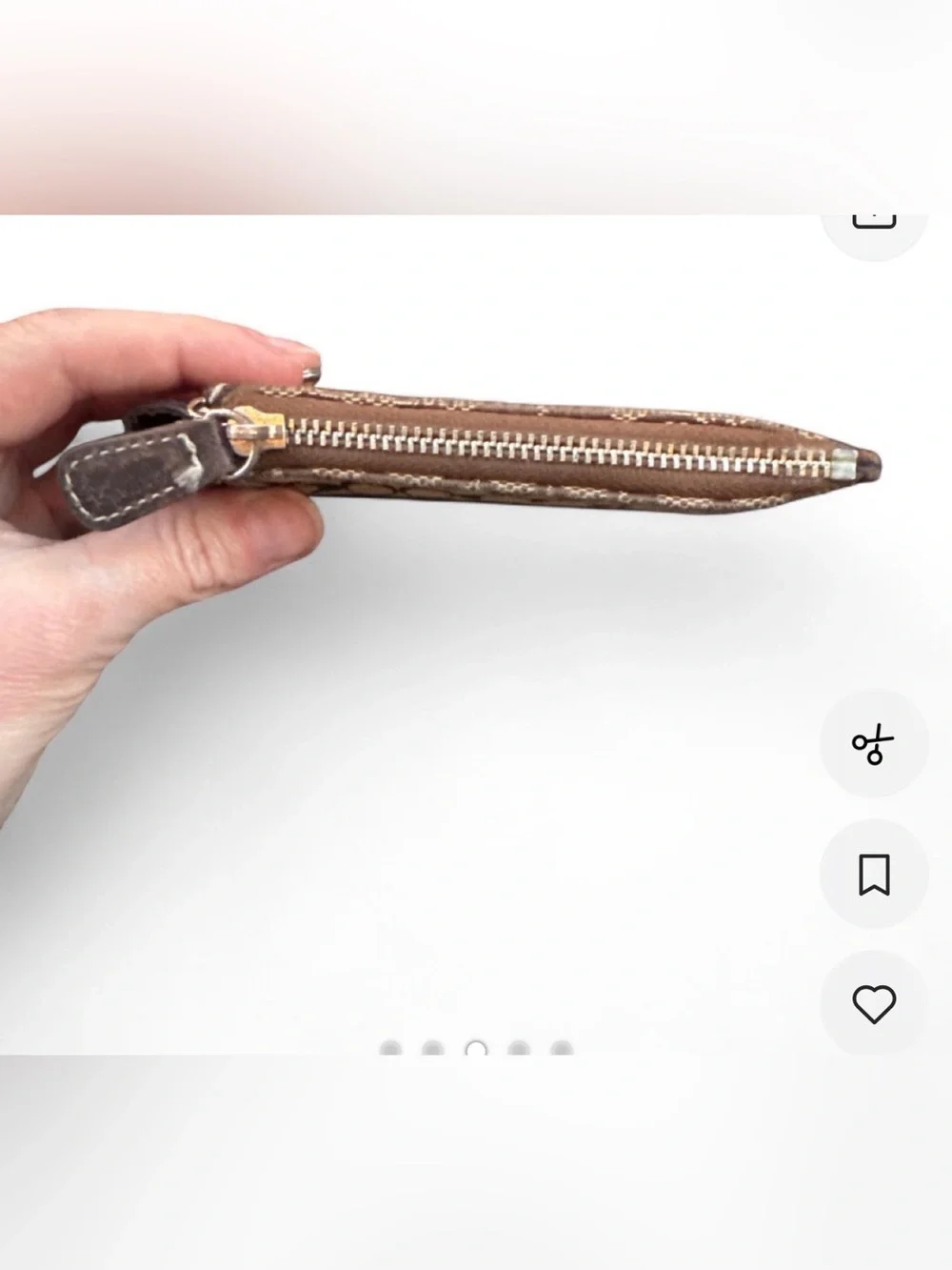 Coach Signature Canvas Wristlet in Khaki and Brown with Gold Hardware